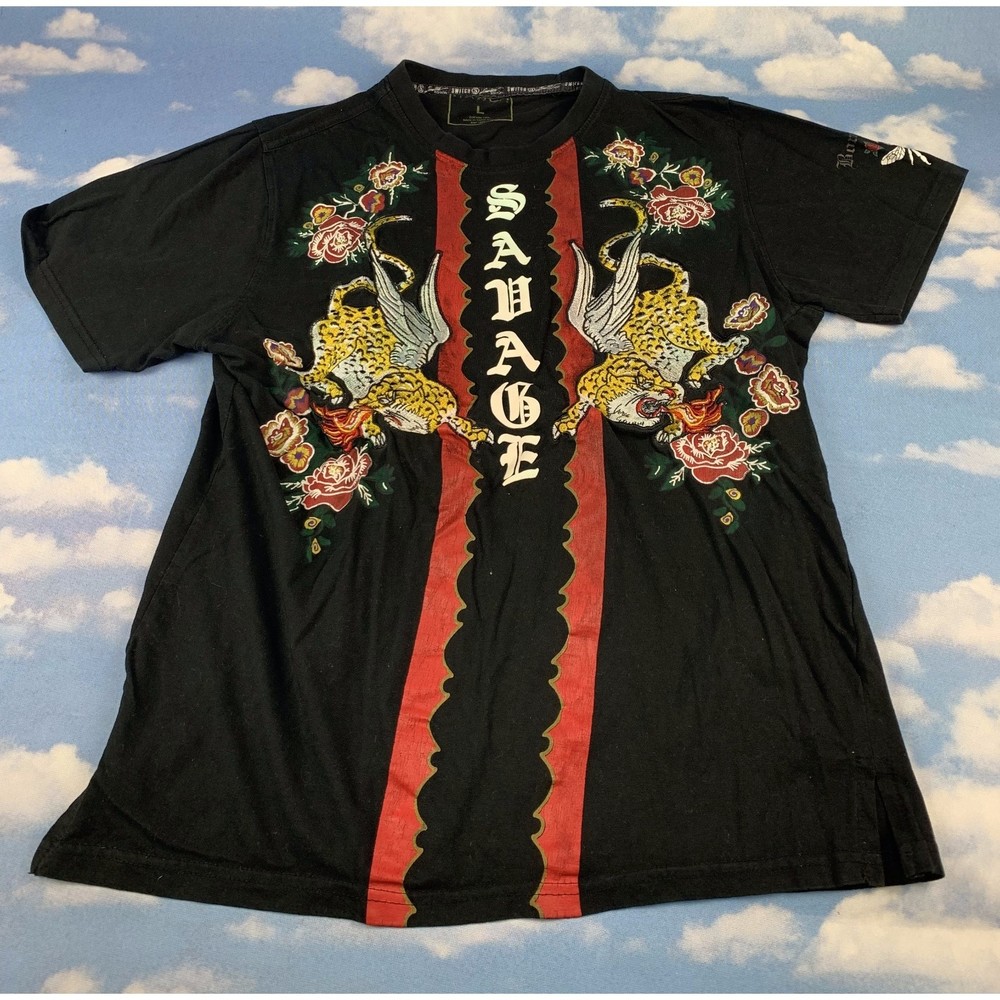 Switch Remarkable Black Shirt SAVAGE Tiger Embroidered Size L